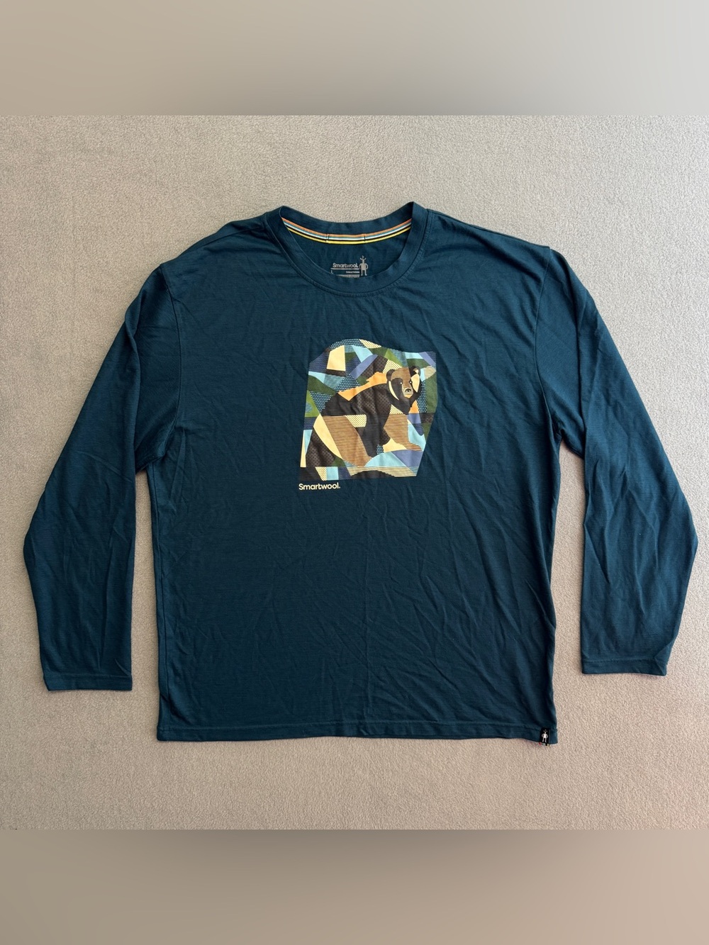 Smartwool Shirt Large Men's Merino Wool Long Sleeve Crew Blue Base Layer Outdoor